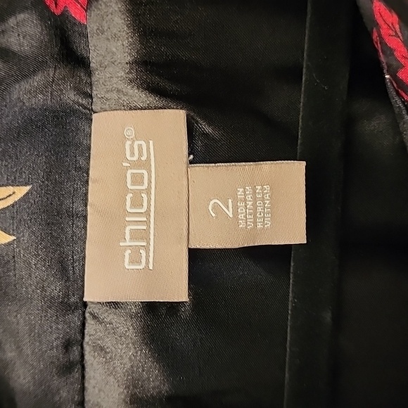 Chicos Black Red Oriental Jacket sz2 - Picture 2 of 10